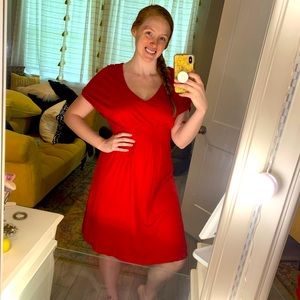 Anthropologie Red Pleated Dress